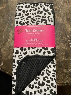 Juicy Couture Black & White Leopard Print Dish Drying Mats - 2 Pack